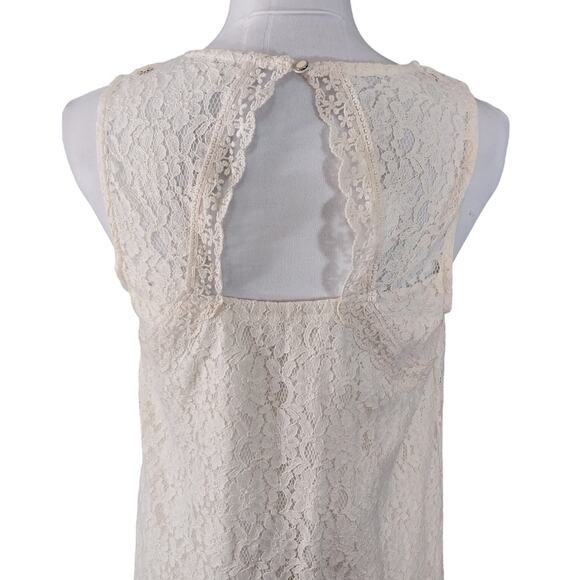 MONTEAU LOS ANGELES! CREAM STRETCH LACE OVER CREAM SHEATH SLEEVELESS DRESS! SZ L - Picture 6 of 10